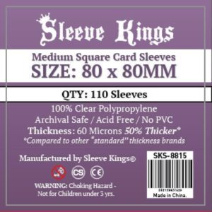 Wondering where to buy Sleeve Kings Medium Square Card Sleeves (80x80mm) - 110 Pack, 60 Microns in India? Find it only on Bored Game Company.