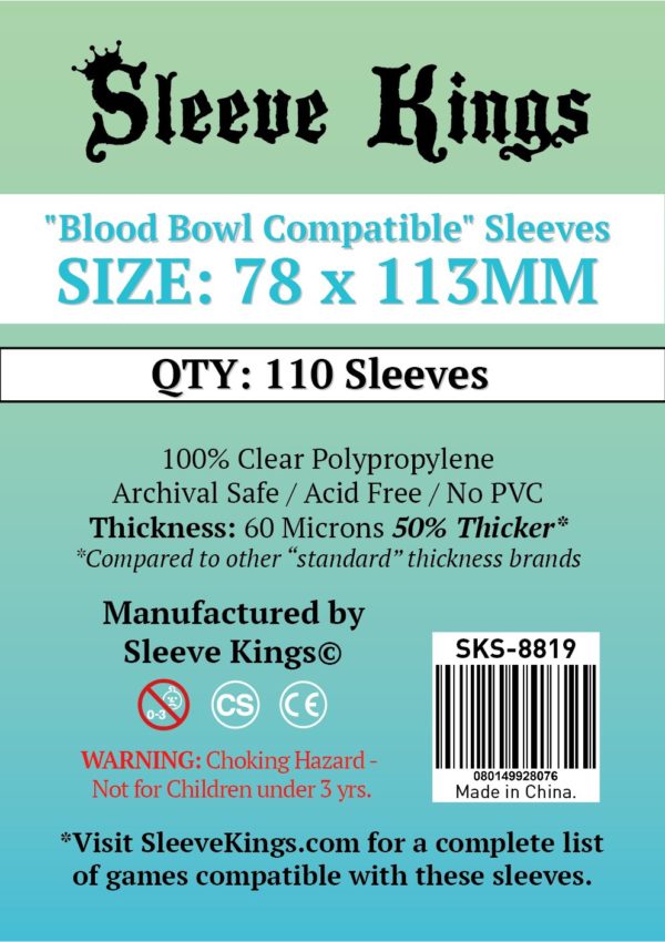 Buy Sleeve Kings "Blood Bowl Compatible" Sleeves (78x113mm) - 110 Pack, 60 Microns in India only at Bored Game Company.