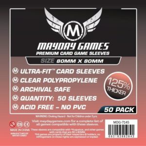 Buy Mayday Premium Sleeves: Square Card Sleeves - Medium Sleeves (80 x 80mm) - Pack of 50 only at Bored Game Company.