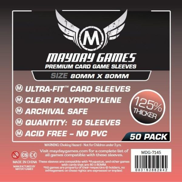 Buy Mayday Premium Sleeves: Square Card Sleeves - Medium Sleeves (80 x 80mm) - Pack of 50 only at Bored Game Company.