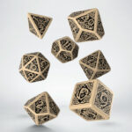 Buy Q Workshop: Celtic 3D Revised Beige & Black Dice Set (7) only at Bored Game Company.