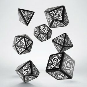 Buy Q Workshop: Celtic 3D Revised Black & White Dice Set (7) only at Bored Game Company.