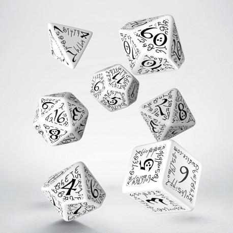 Buy Q Workshop: Elvish White & Black Dice Set (7) only at Bored Game Company.