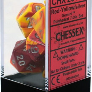 Buy Chessex - Gemini - Poly Set (x7) - Red-Yellow/Silver only at Bored Game Company.