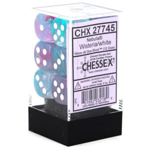 Buy Chessex - Nebula - 16mm D6 (x12) - Luminary - Wisteria/White only at Bored Game Company.