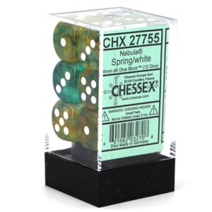Buy Chessex - Nebula - 16mm D6 (x12) - Luminary - Spring/White only at Bored Game Company.