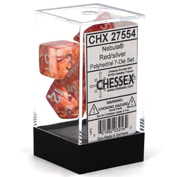 Buy Chessex - Nebula - Poly Set (x7) - Luminary - Red/Silver only at Bored Game Company.