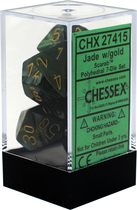 Buy Chessex - Scarab - Poly Set (x7) - Jade/Gold only at Bored Game Company.