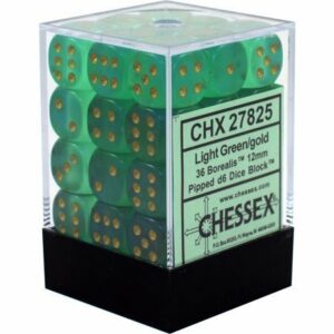 Buy Chessex - Borealis - 12mm D6 (x36) - Light Green/Gold only at Bored Game Company.