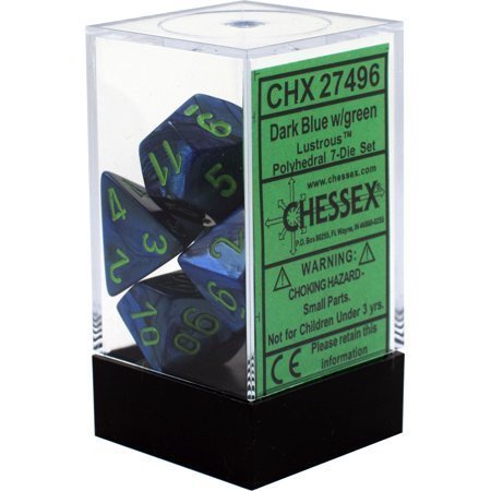 Buy Chessex - Lustrous - Poly Set (x7) - Dark Blue w/Green only at Bored Game Company.