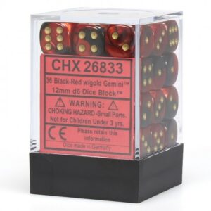 Buy Chessex - Gemini - 12mm D6 (x36) - Black-Red/Gold only at Bored Game Company.