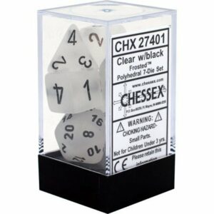 Buy Chessex - Frosted - Poly Set (x7) - Clear/Black only at Bored Game Company.