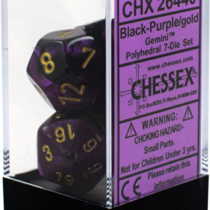 Buy Chessex - Gemini - Poly Set (x7) - Black-Purple/Gold only at Bored Game Company.
