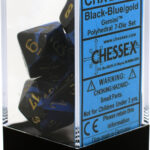 Buy Chessex - Gemini - Poly Set (x7) - Black-Blue/Gold only at Bored Game Company.