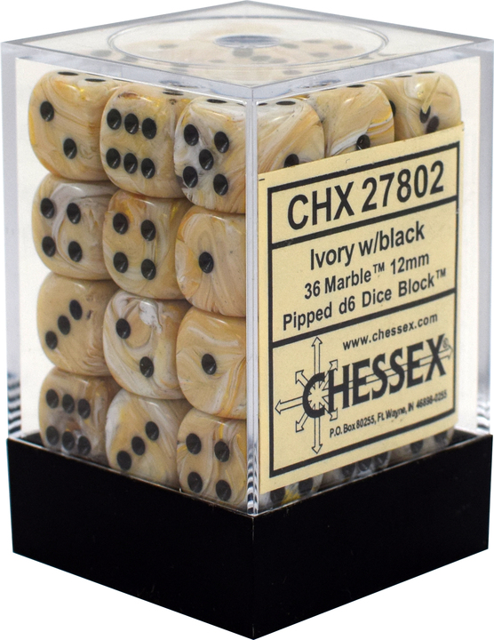 Buy Chessex - Marble - 12mm D6 (x36) - Ivory/Black only at Bored Game Company.