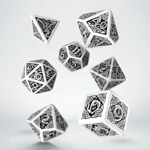 Buy Q Workshop: Celtic 3D Revised White & Black Dice Set (7) only at Bored Game Company.